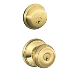 Schlage Georgian Bright Brass Knob And Single Cylinder Deadbolt 1-3/4 In.