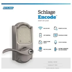 Schlage Encode Satin Nickel Metal WiFi Deadbolt With Accent Lever -Irwim Door Locks Shop 1a7cc6a9 8dcf 446f bc29 db196d8c22a1
