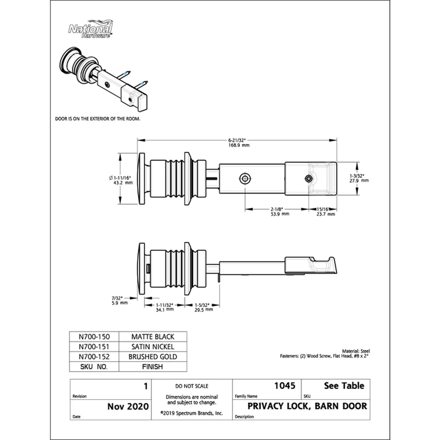 National Hardware Satin Nickel Steel/Zinc Sliding Door Lock 5 National Hardware Satin Nickel Steel/Zinc Sliding Door Lock - Image 5