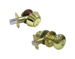 Faultless Mushroom Polished Brass Entry Knob And Single Cylinder Deadbolt Right Handed