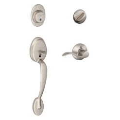 Schlage Plymouth, Accent Satin Nickel Entry Handleset 1-3/4 In.
