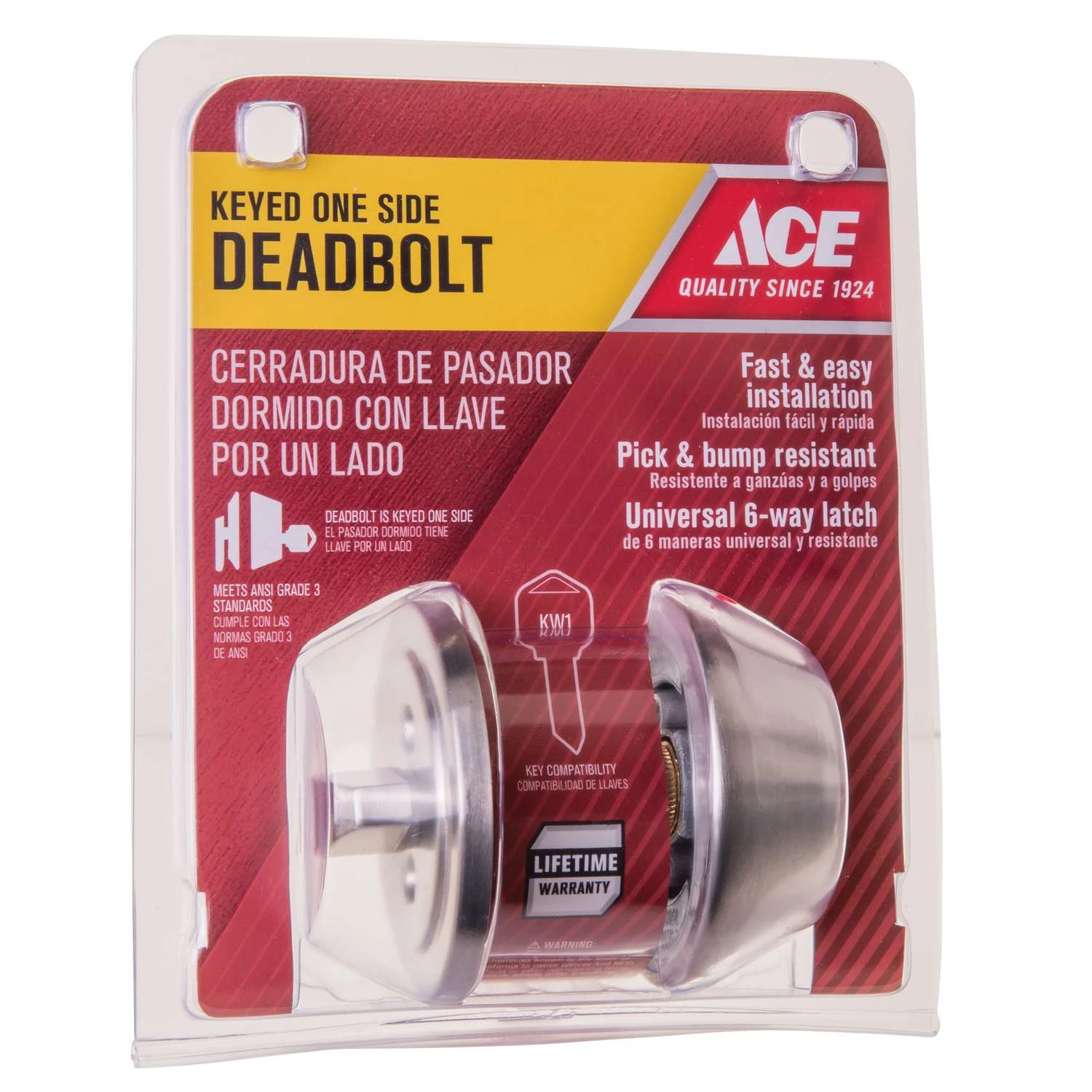 Ace Brushed Chrome Stainless Steel Single Cylinder Deadbolt 3 Ace Brushed Chrome Stainless Steel Single Cylinder Deadbolt - Image 3