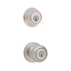Kwikset Cove Brushed Entry Knob And Single Cylinder Deadbolt KW1 2-3/4 In.