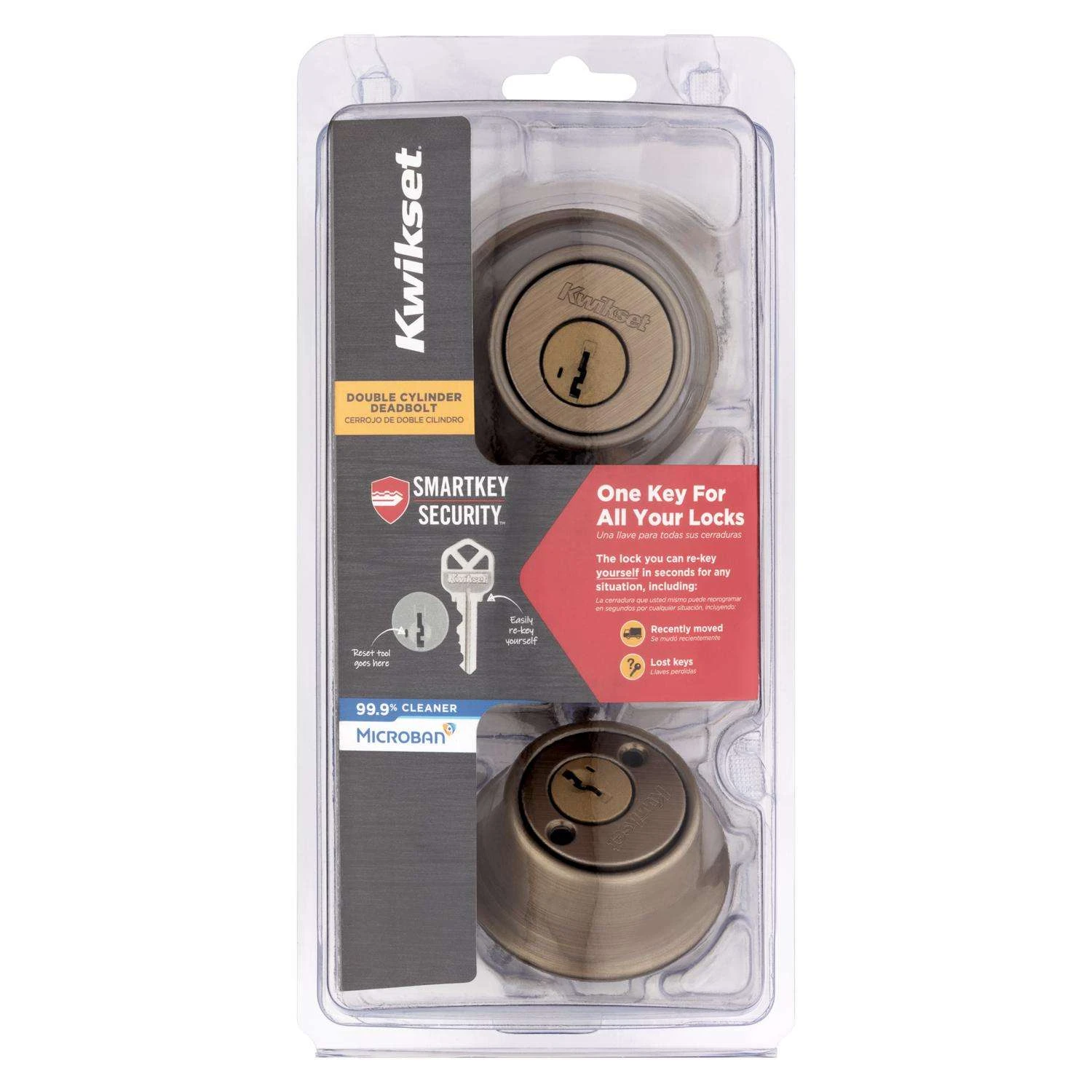 Kwikset SmartKey Security Antique Brass Metal Double Cylinder Deadbolt 1 Kwikset SmartKey Security Antique Brass Metal Double Cylinder Deadbolt