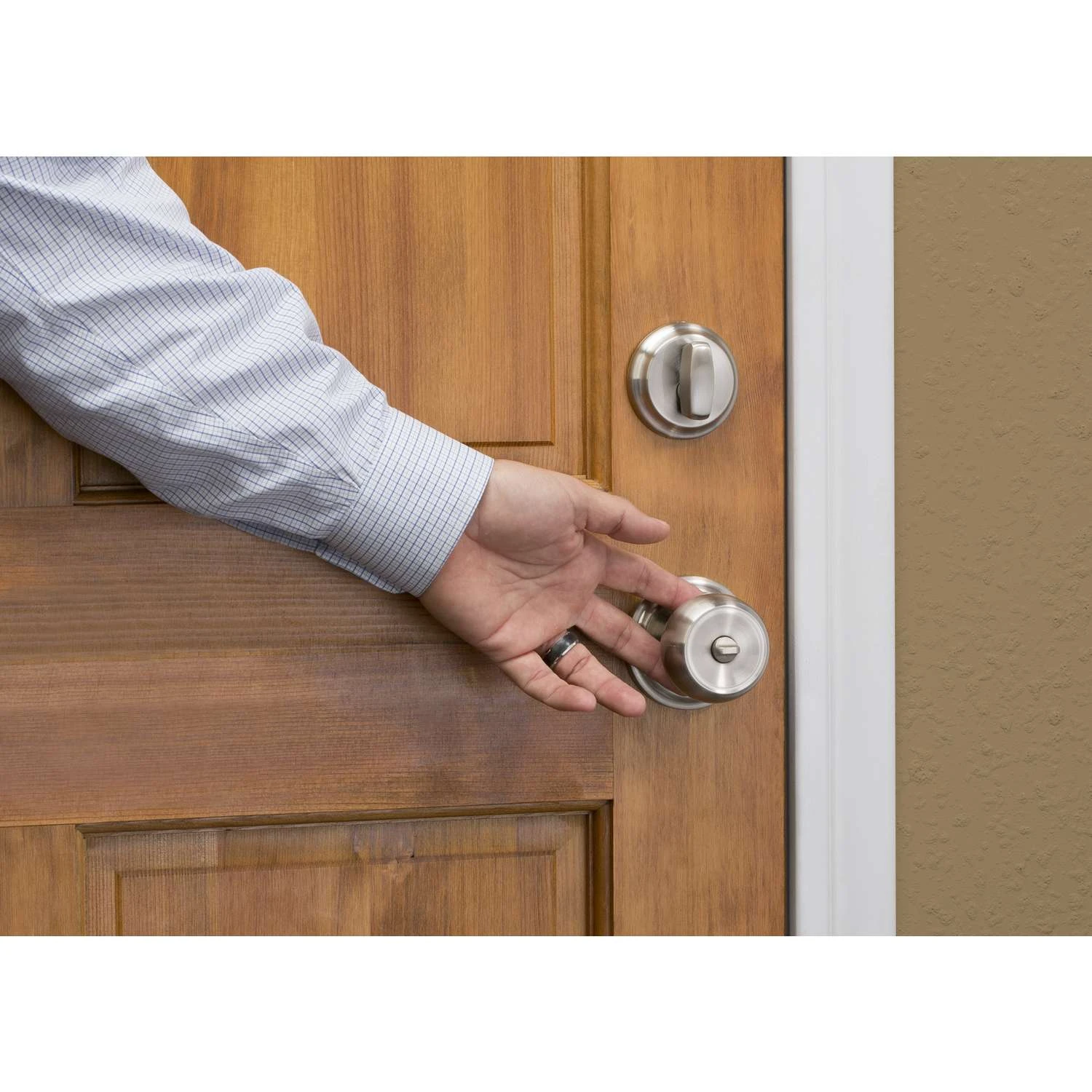Brinks Push Pull Rotate Stafford Satin Nickel Entry Knob And Single Cylinder Deadbolt KW1 1.75 In. 4 Brinks Push Pull Rotate Stafford Satin Nickel Entry Knob And Single Cylinder Deadbolt KW1 1.75 In. - Image 4