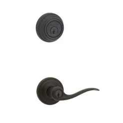 Kwikset SmartKey Tustin Venetian Bronze Entry Lever And Deadbolt Set KW1 1-3/4 In.
