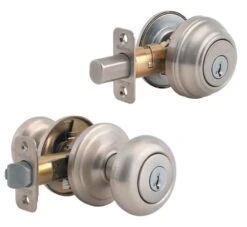 Kwikset SmartKey Juno Satin Nickel Knob And Single Cylinder Deadbolt KW1 1-3/4 In.