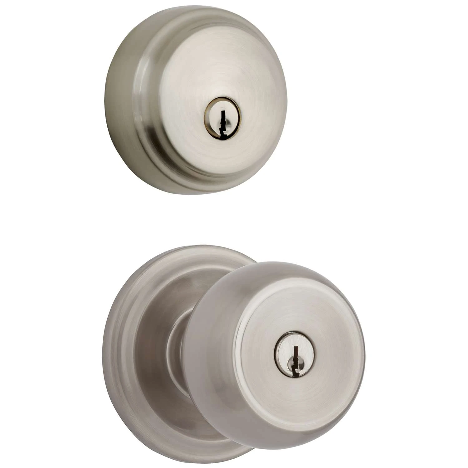 Brinks Push Pull Rotate Stafford Satin Nickel Entry Knob And Single Cylinder Deadbolt KW1 1.75 In. 2 Brinks Push Pull Rotate Stafford Satin Nickel Entry Knob And Single Cylinder Deadbolt KW1 1.75 In. - Image 2