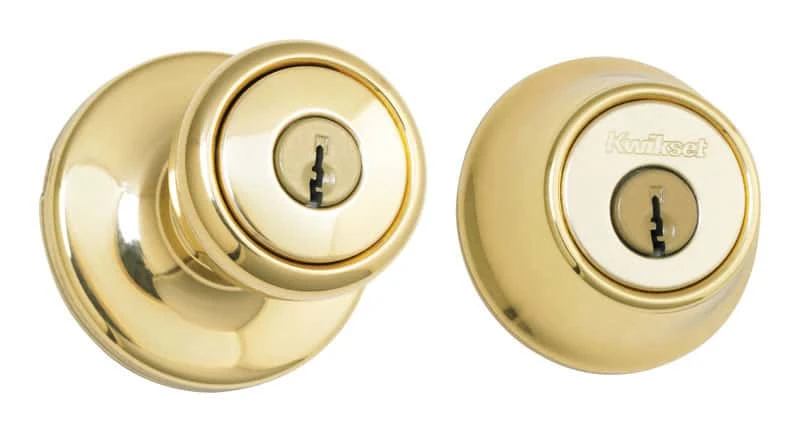 Kwikset Tylo Polished Brass Entry Lock And Single Cylinder Deadbolt 1-3/4 In. 2 Kwikset Tylo Polished Brass Entry Lock And Single Cylinder Deadbolt 1-3/4 In. - Image 2