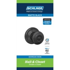Schlage F-Series Georgian Matte Black Passage Knob Right Or Left Handed