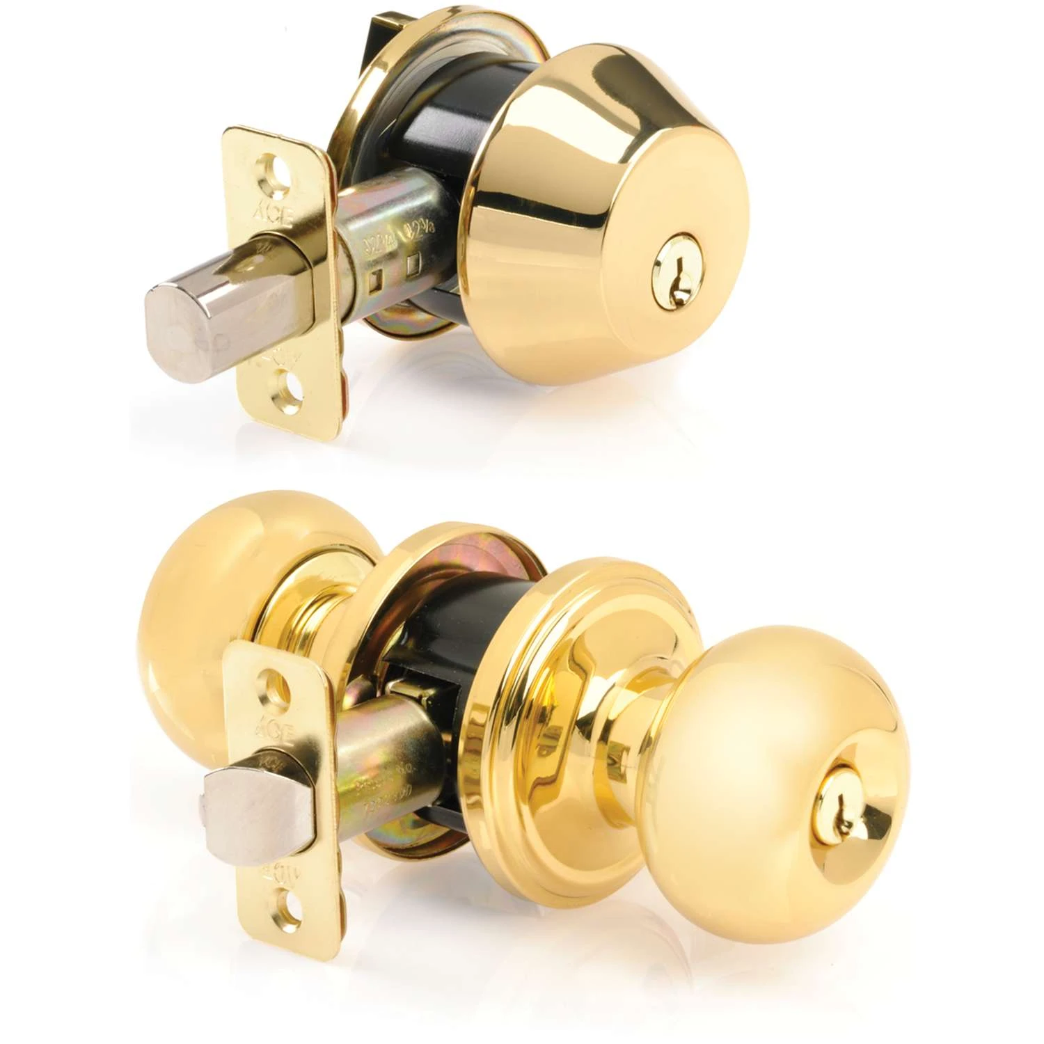 Ace Colonial Polished Brass Knob And Deadbolt Set 1-3/4 In. 1 Ace Colonial Polished Brass Knob And Deadbolt Set 1-3/4 In.