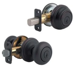Kwikset SmartKey Juno Venetian Bronze Knob And Single Cylinder Deadbolt KW1 1-3/4 In.