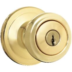 Kwikset SmartKey Cameron Polished Brass Entry Lockset KW1 1-3/4 In.