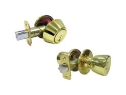Faultless Tulip Polished Brass Entry Knob And Single Cylinder Deadbolt Right Handed