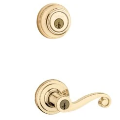 Kwikset SmartKey Lido Polished Brass Entry Lever And Deadbolt Set KW1 1-3/4 In.