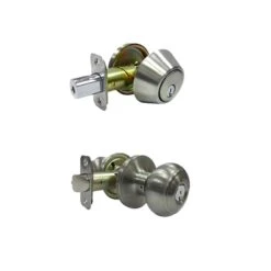 Faultless Fancy Mushroom Satin Nickel Entry Knob And Single Cylinder Deadbolt Right Handed