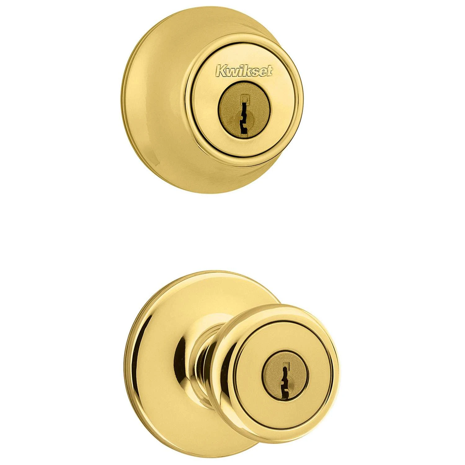 Kwikset Tylo Polished Brass Entry Lock And Single Cylinder Deadbolt 1-3/4 In. 1 Kwikset Tylo Polished Brass Entry Lock And Single Cylinder Deadbolt 1-3/4 In.