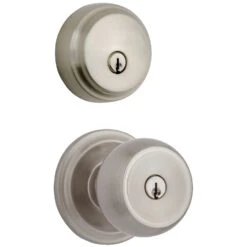 Brinks Push Pull Rotate Stafford Satin Nickel Entry Knob And Single Cylinder Deadbolt KW1 1.75 In.