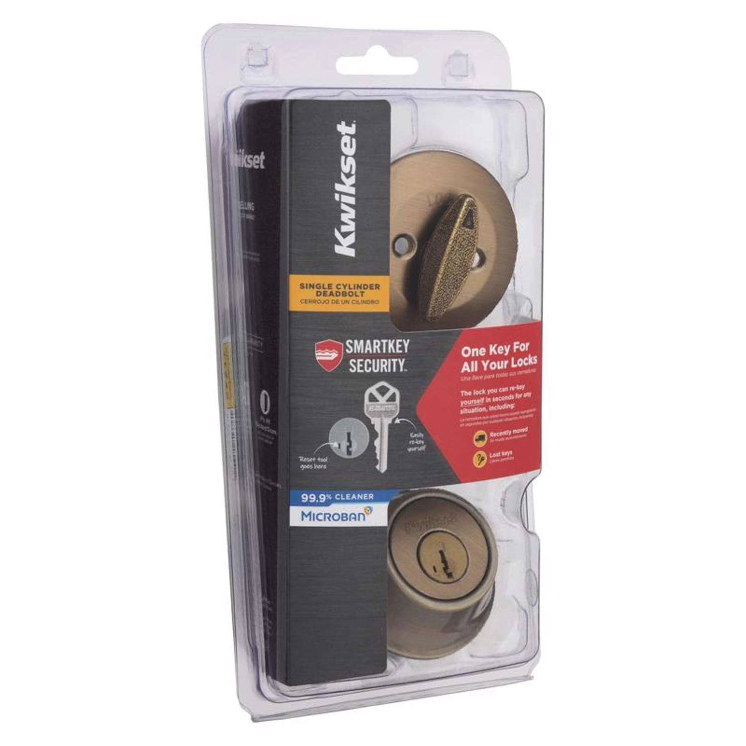 Kwikset SmartKey Security Antique Brass Metal Single Cylinder Deadbolt 1 Kwikset SmartKey Security Antique Brass Metal Single Cylinder Deadbolt
