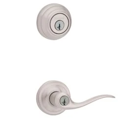 Kwikset SmartKey Tustin Satin Nickel Entry Lever And Deadbolt Set KW1 1-3/4 In.