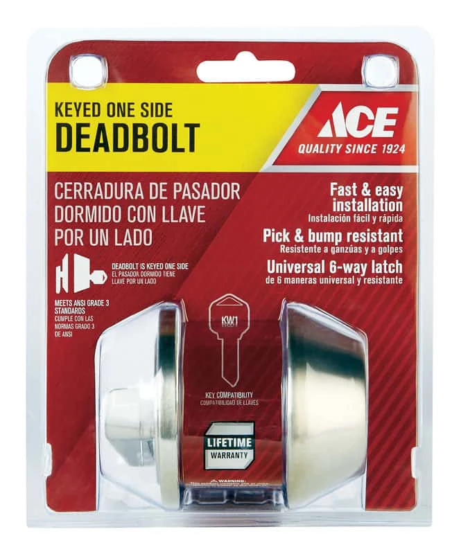 Ace Brushed Chrome Stainless Steel Single Cylinder Deadbolt 2 Ace Brushed Chrome Stainless Steel Single Cylinder Deadbolt - Image 2